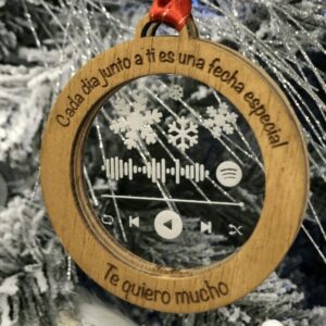 Adorno Navideño Feliz Navidad Mensaje Spotify Madera y Acrilico Blanco