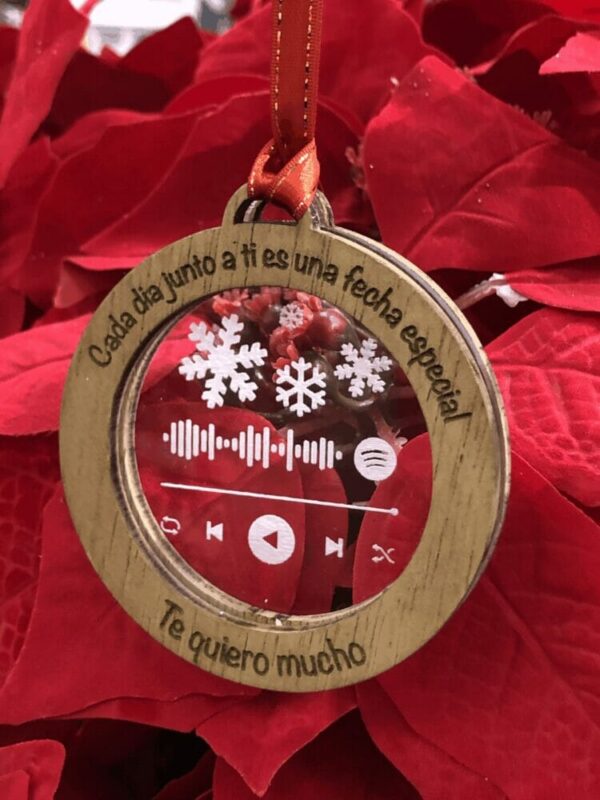 Adorno Navideño Feliz Navidad Mensaje Spotify Madera y Acrilico Rojo